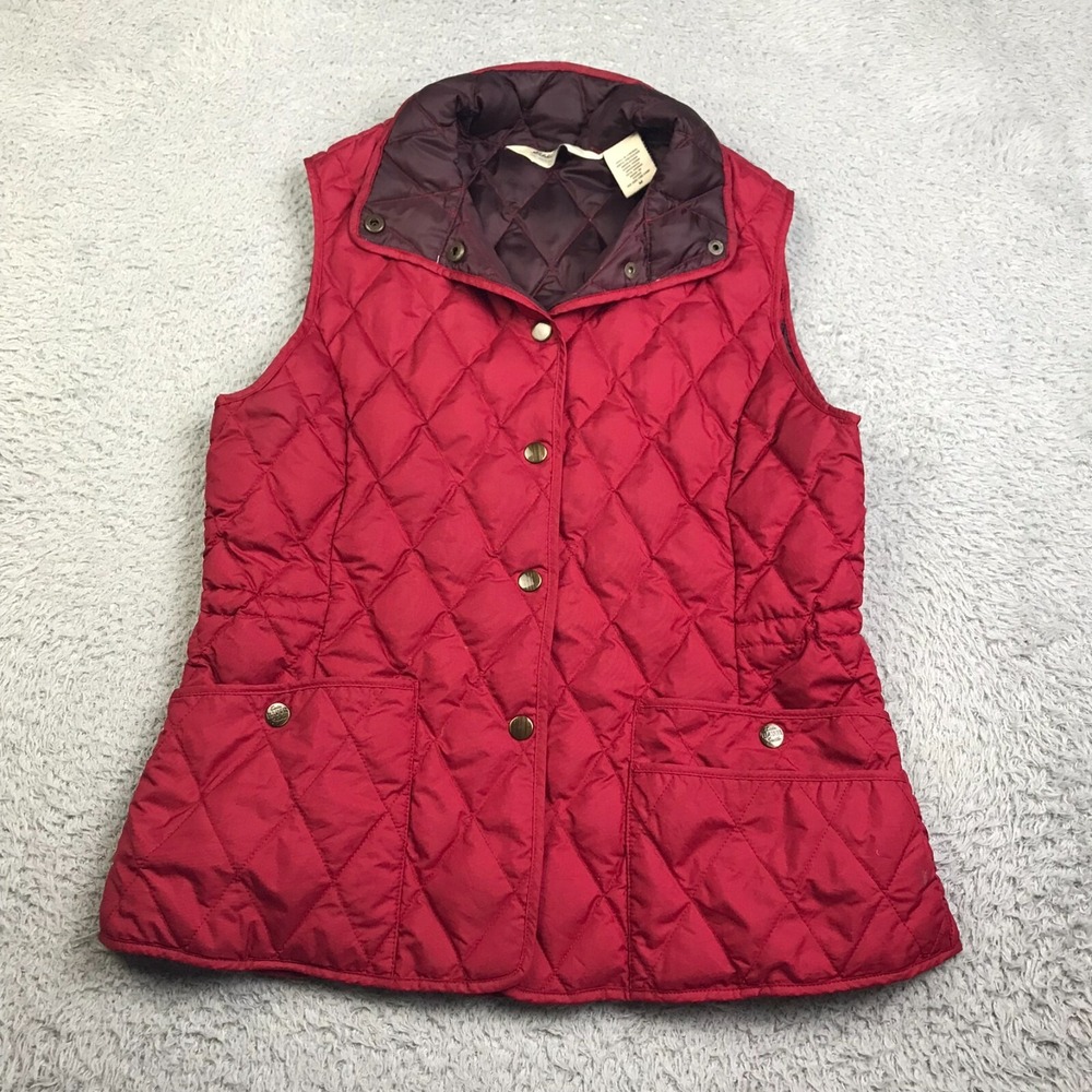 Eddie Bauer Vest Womens M Red Quilted Down Insulted Snap Up Jacket